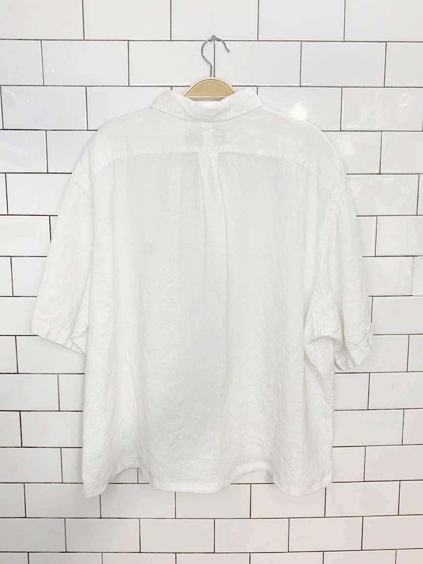 ralph lauren 100% linen boxy oversized full button cropped shirt