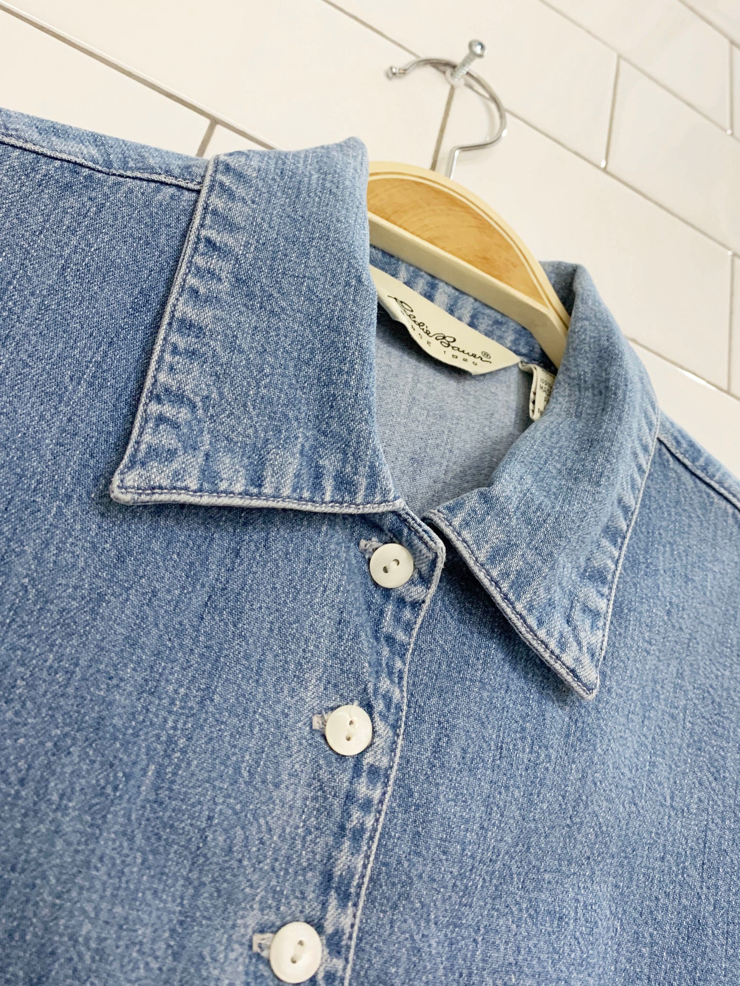 vintage 90s eddie bauer fitted full button denim shirt