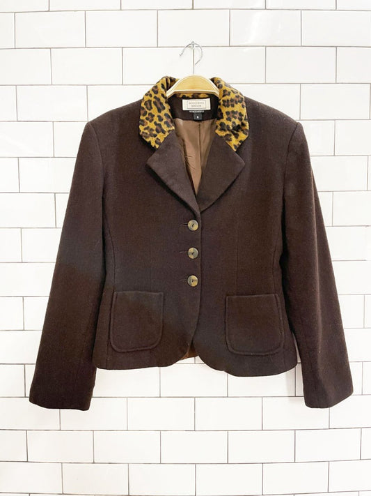 vintage 00s beechers brook 100% felted wool blazer with animal print collar - good market thrift store