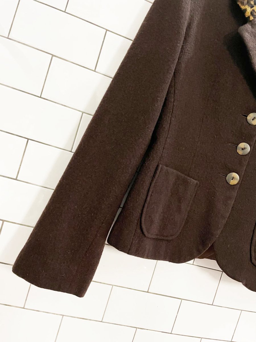 vintage 00s beechers brook 100% felted wool blazer with animal print collar - good market thrift store