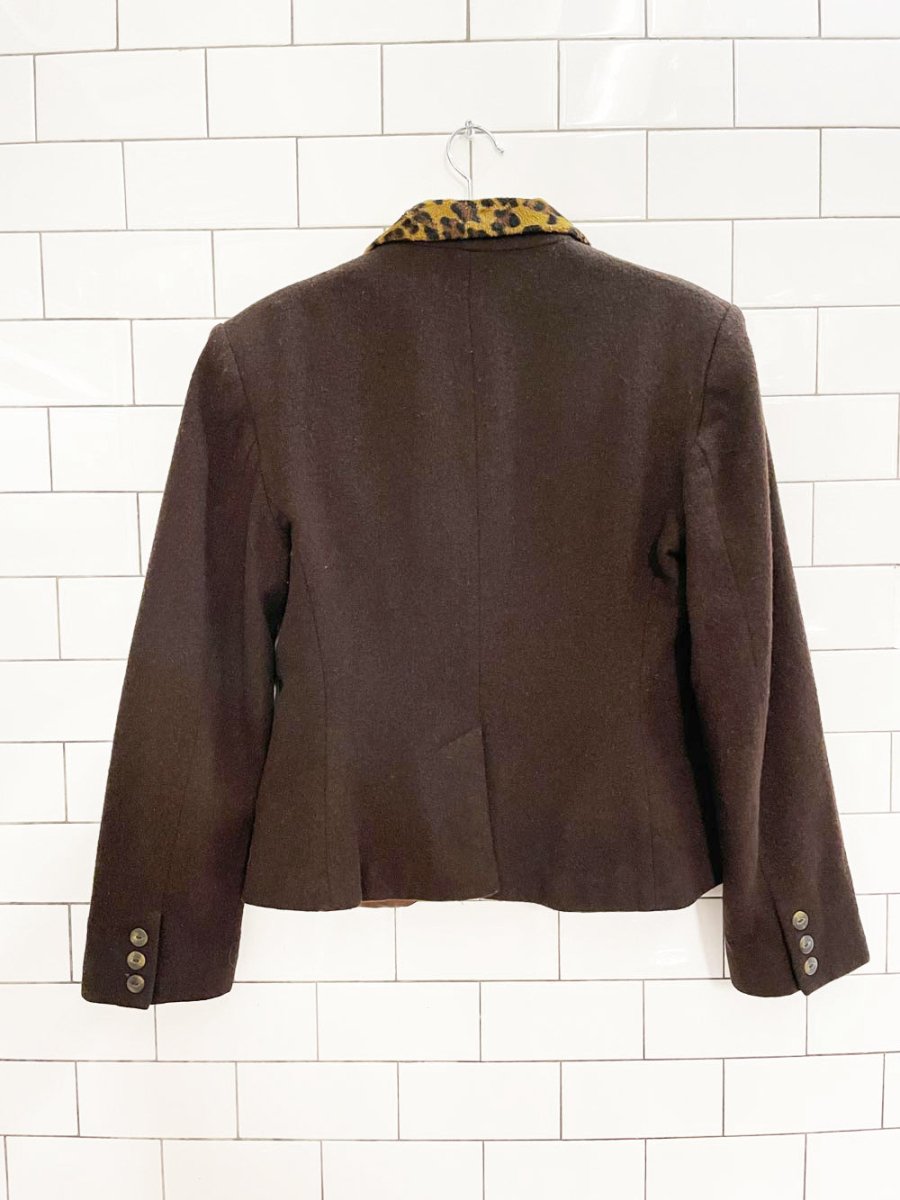 vintage 00s beechers brook 100% felted wool blazer with animal print collar - good market thrift store