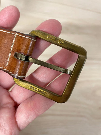 vintage leather belt w brass buckle - good market thrift store