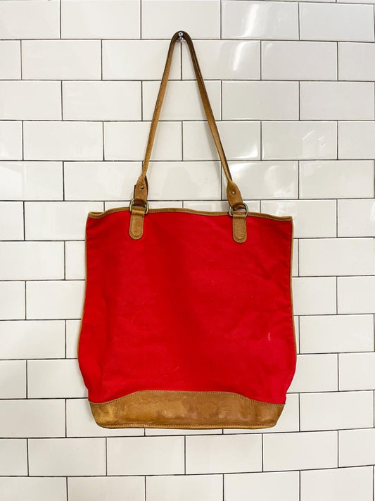 vintage red canvas leather trim tote bag - good market thrift store
