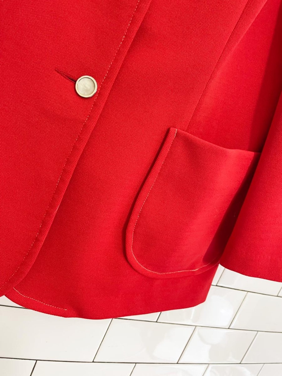 vintage 60s dell poly - knit red flare leg pant suit - good market thrift store