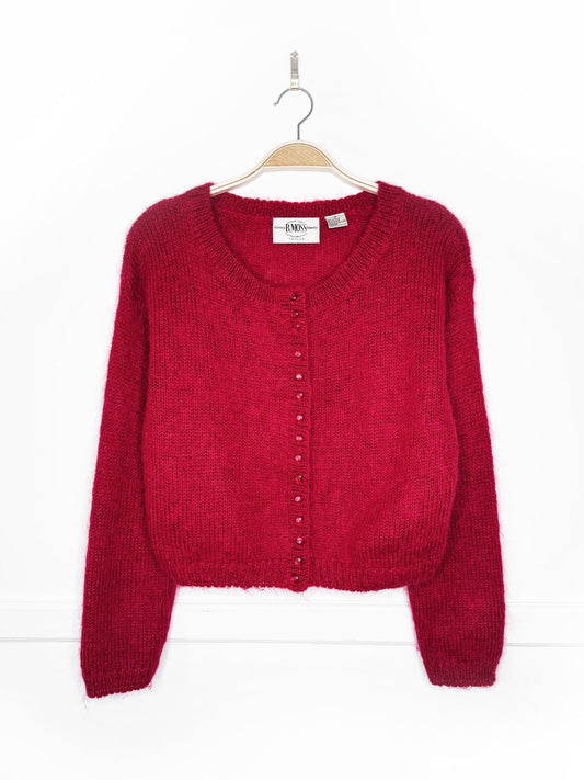vintage 90s b moss mohair-blend cropped knit cardigan