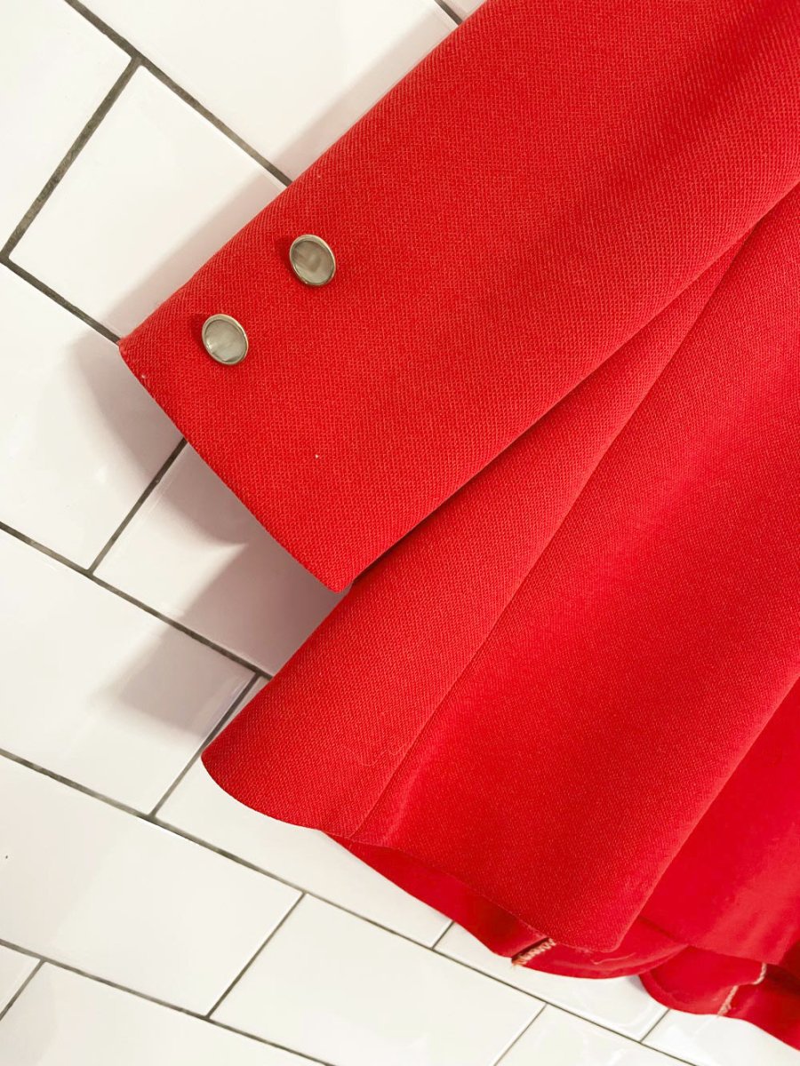 vintage 60s dell poly - knit red flare leg pant suit - good market thrift store