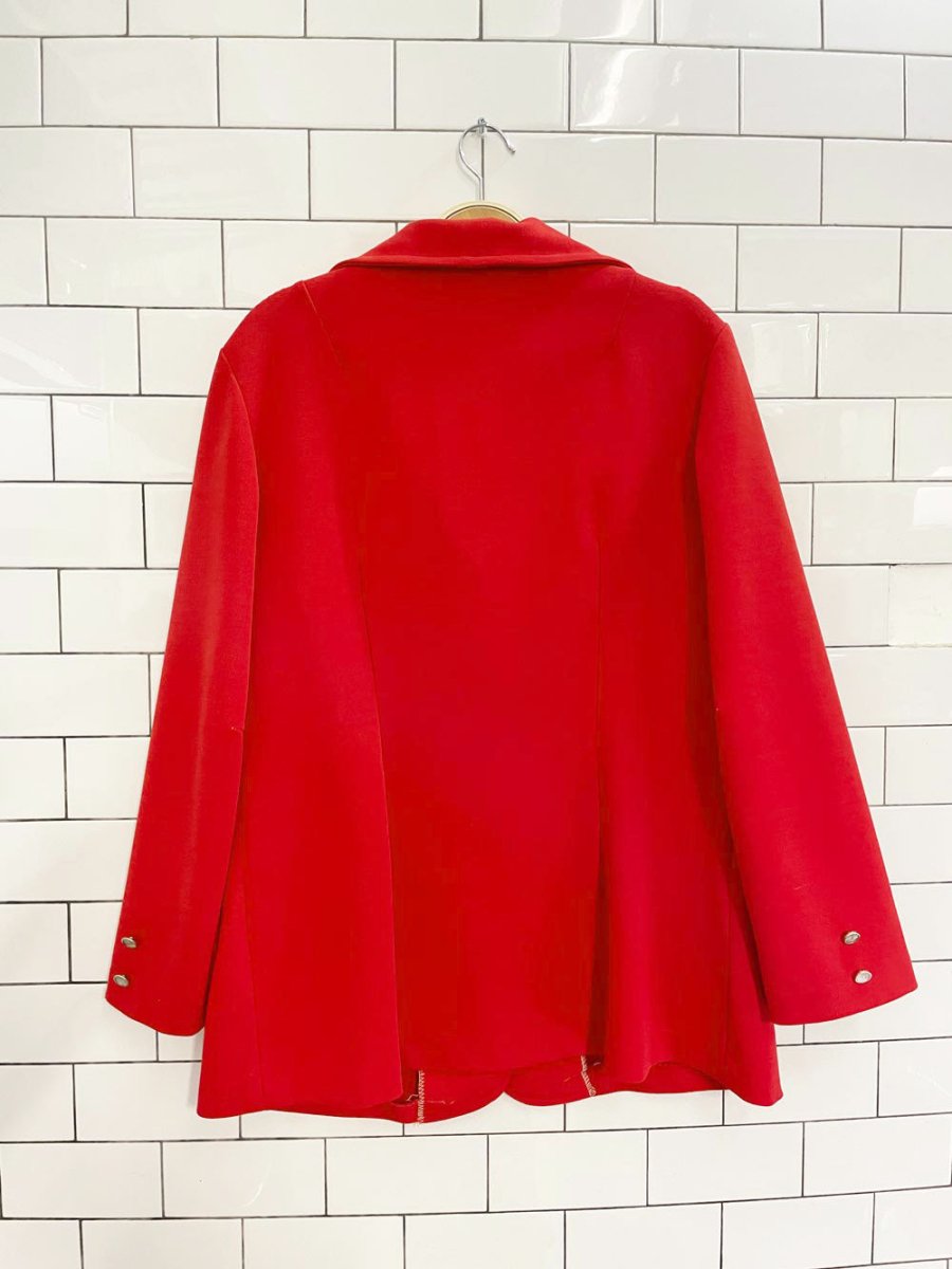 vintage 60s dell poly - knit red flare leg pant suit - good market thrift store