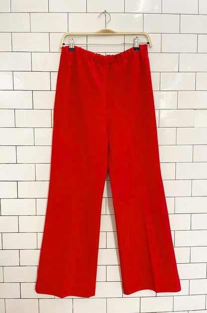 vintage 60s dell poly - knit red flare leg pant suit - good market thrift store