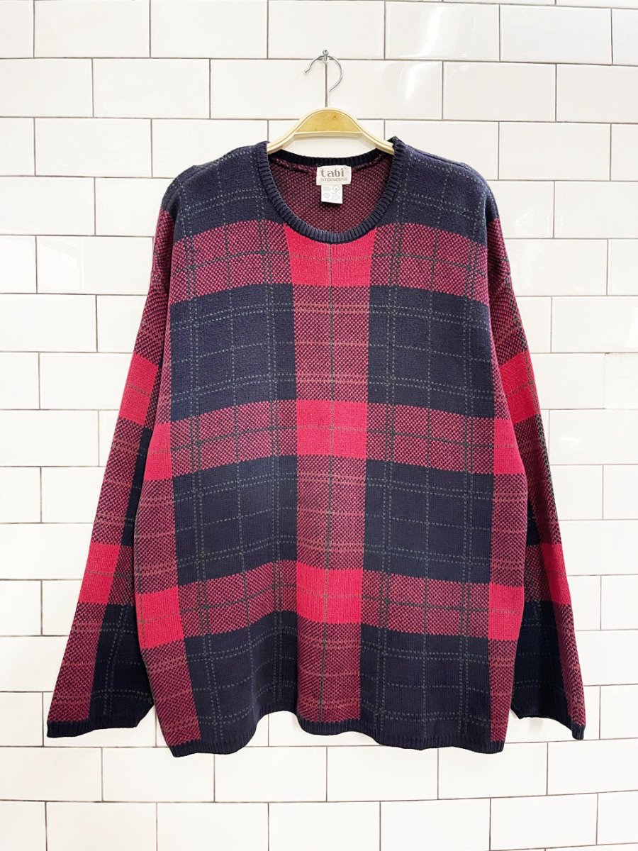 vintage 00s tabi check cotton - knit sweater - good market thrift store