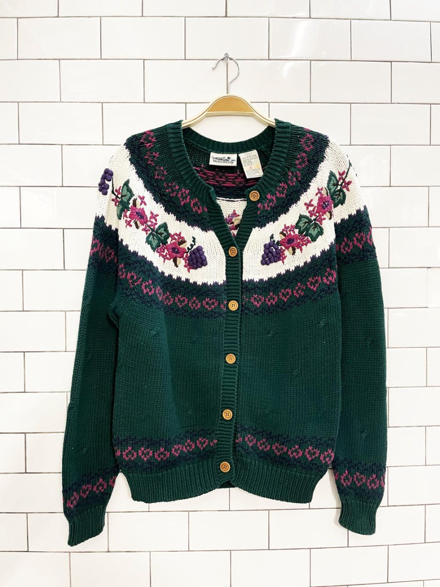 vintage 90s northern reflections fall fair isle knit cardigan - good market thrift store