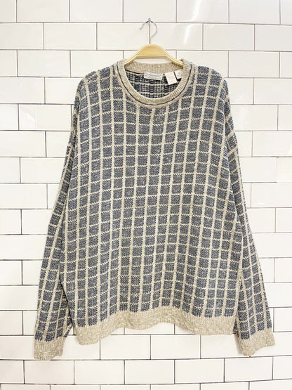 vintage avamrata linen - blend windowpane knit sweater | harry rosen - good market thrift store