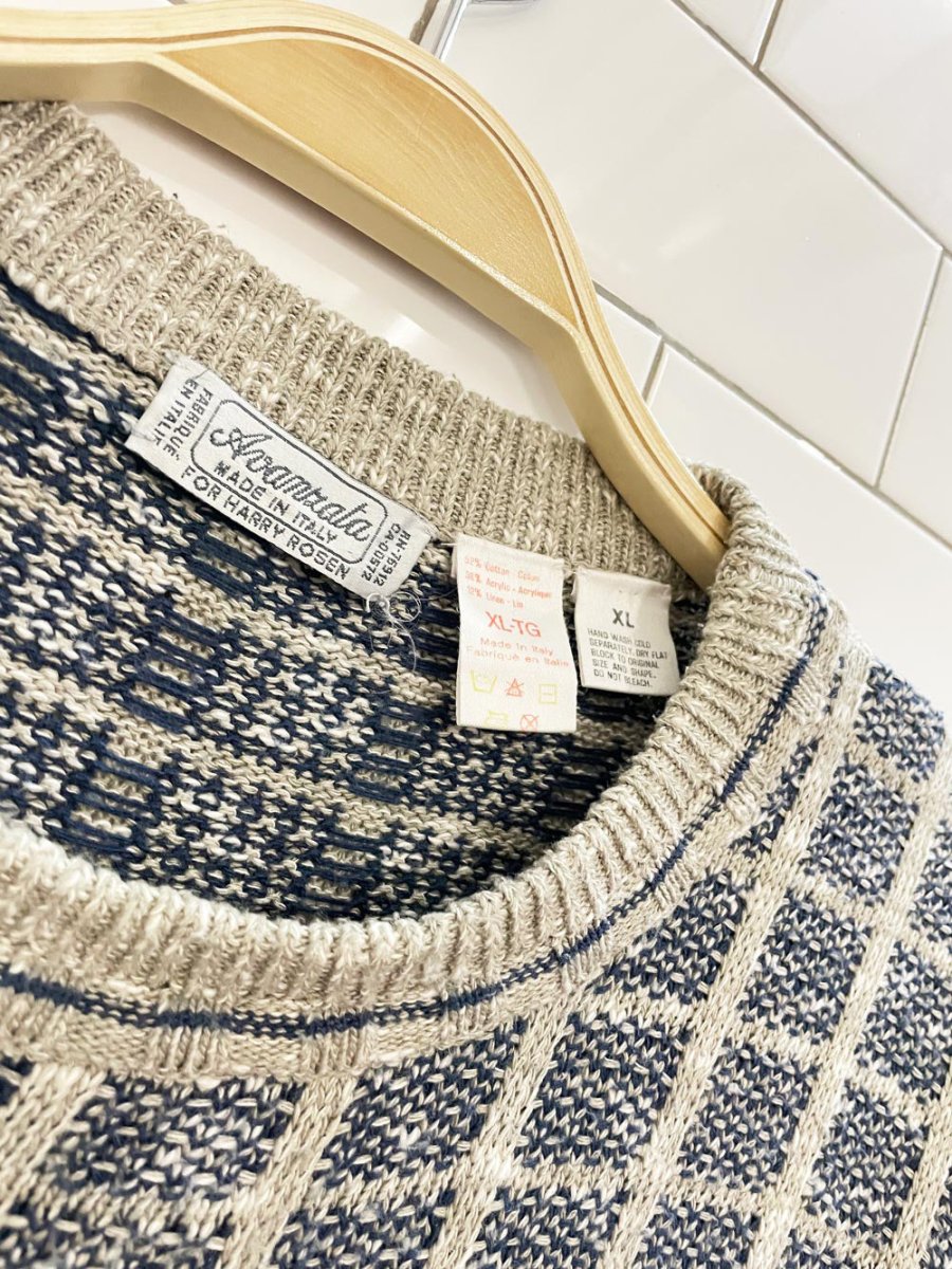 vintage avamrata linen - blend windowpane knit sweater | harry rosen - good market thrift store