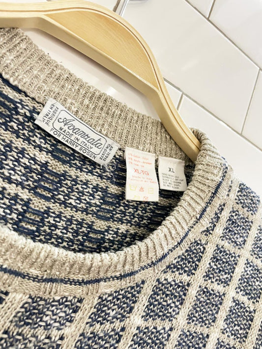 vintage avamrata linen - blend windowpane knit sweater | harry rosen - good market thrift store