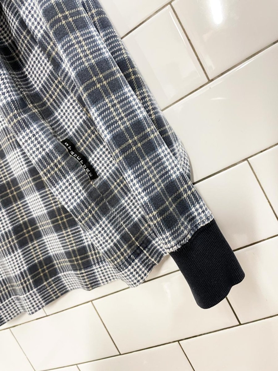 vintage structure plaid contrast collar long sleeve polo - good market thrift store