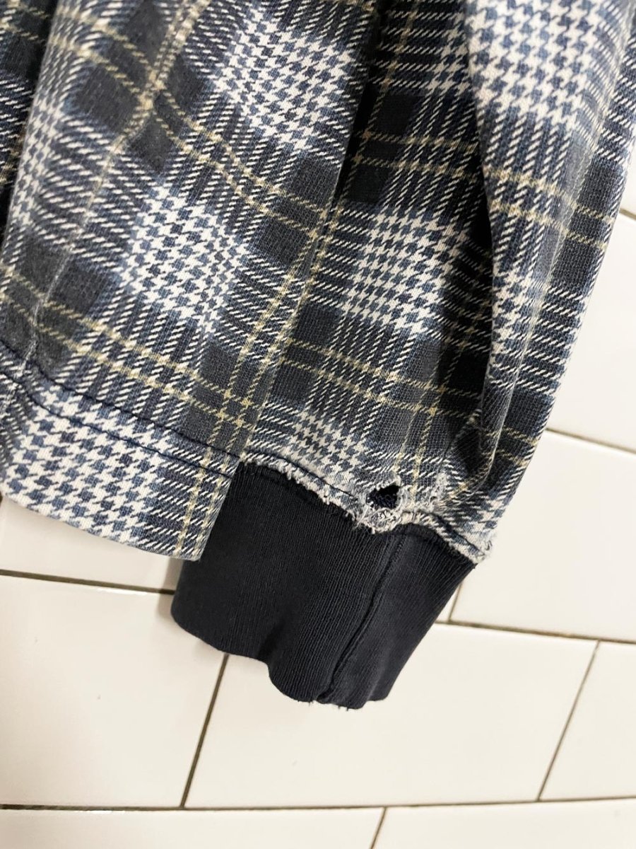 vintage structure plaid contrast collar long sleeve polo - good market thrift store