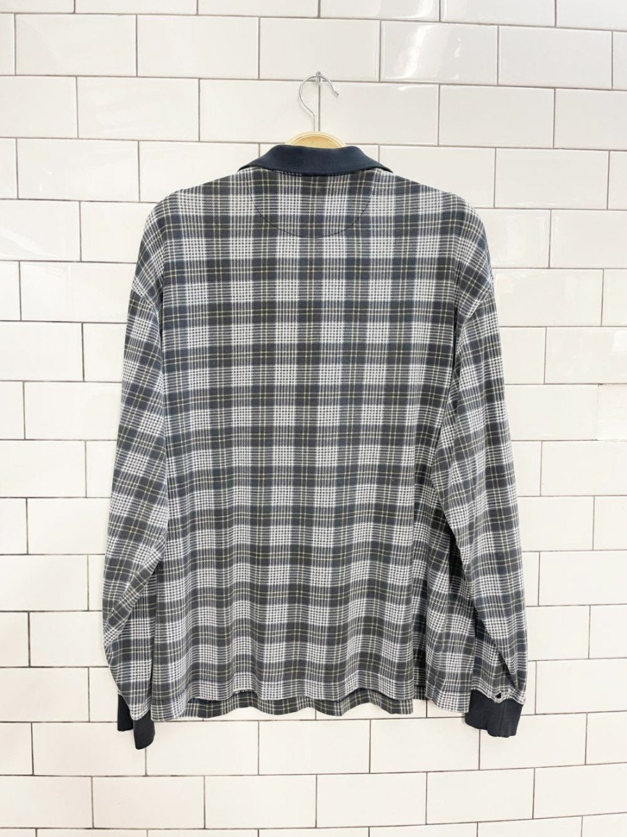 vintage structure plaid contrast collar long sleeve polo - good market thrift store
