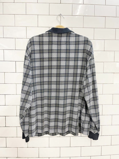 vintage structure plaid contrast collar long sleeve polo - good market thrift store