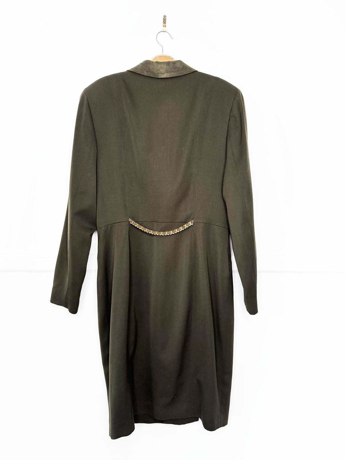 vintage 90s tahari suede collar 100% wool double breasted trench coat