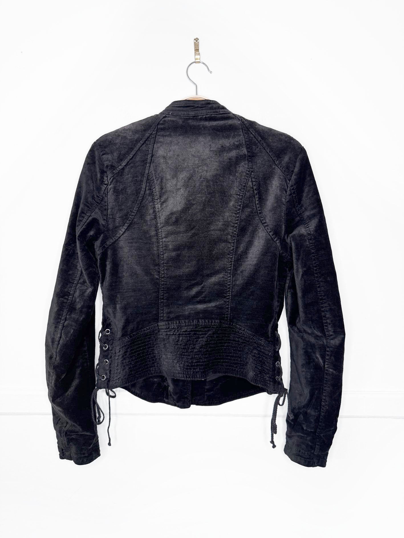 free people lacey stretch velvet biker jacket