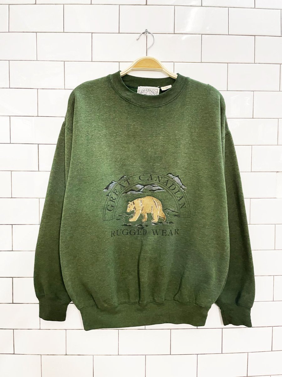 vintage 90s great canadian rugged wear embroidered grizzly sweatshirt - good market thrift store