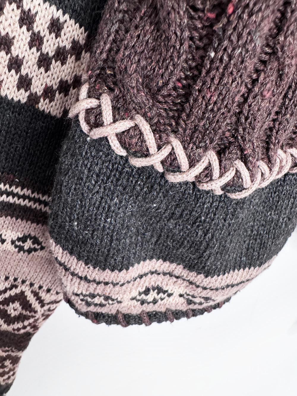 vintage 90s van heusen hand-embroidered oversized patchwork knit cardigan