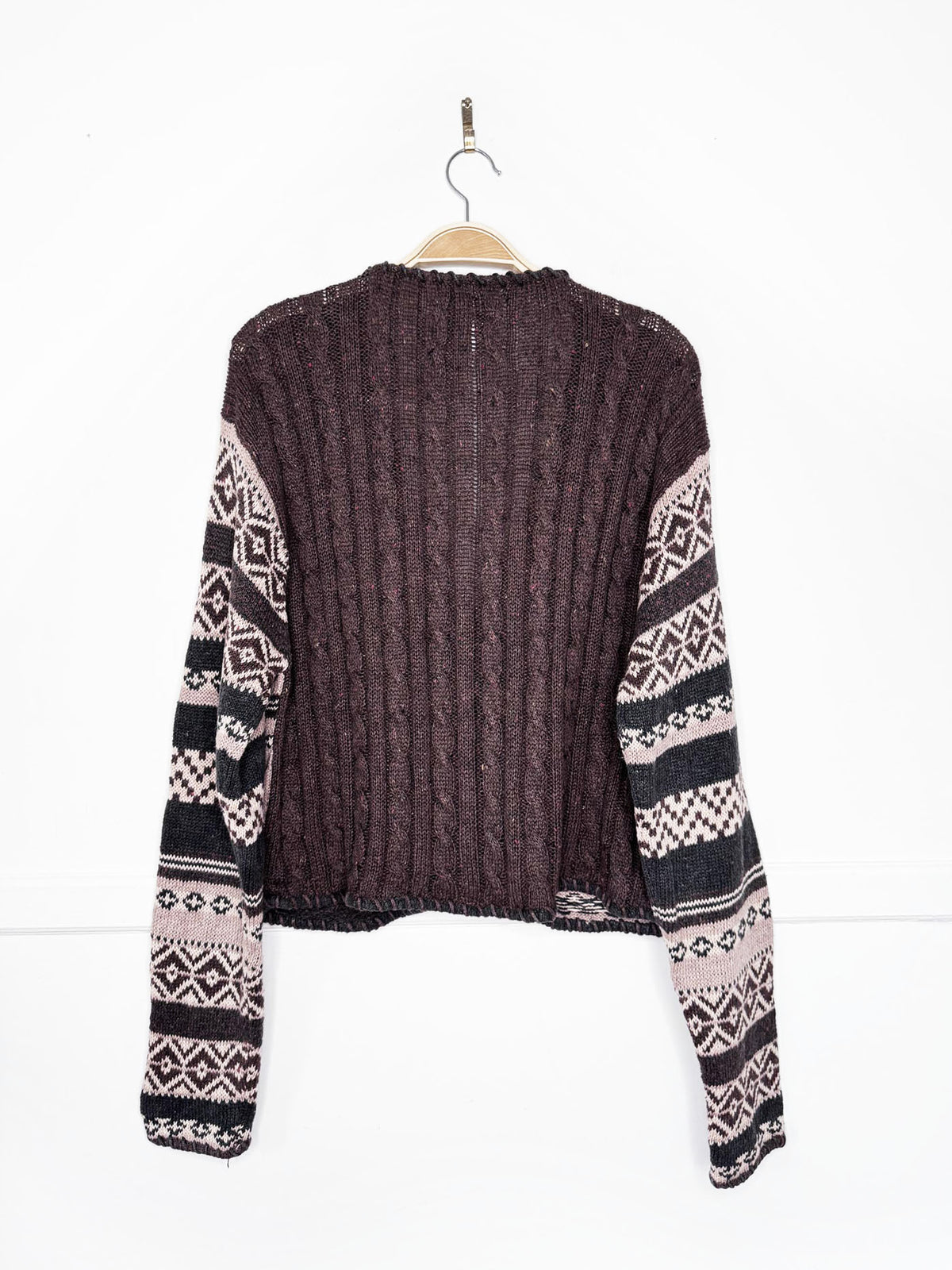 vintage 90s van heusen hand-embroidered oversized patchwork knit cardigan