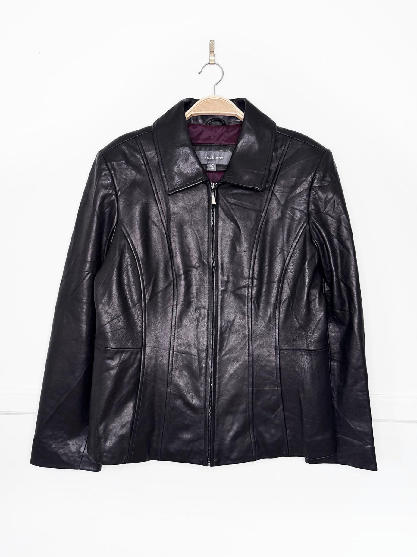 vintage 00s liz claiborne butter leather full zip fitted jacket | lambskin