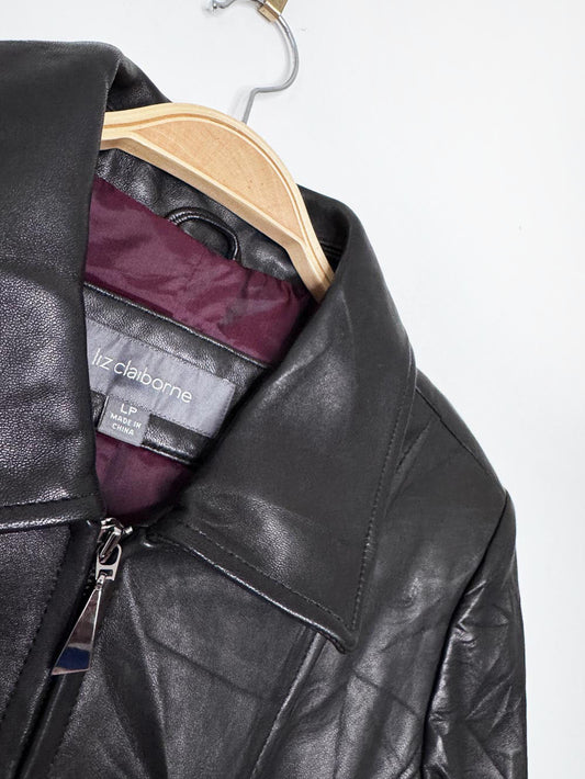 vintage 00s liz claiborne butter leather full zip fitted jacket | lambskin