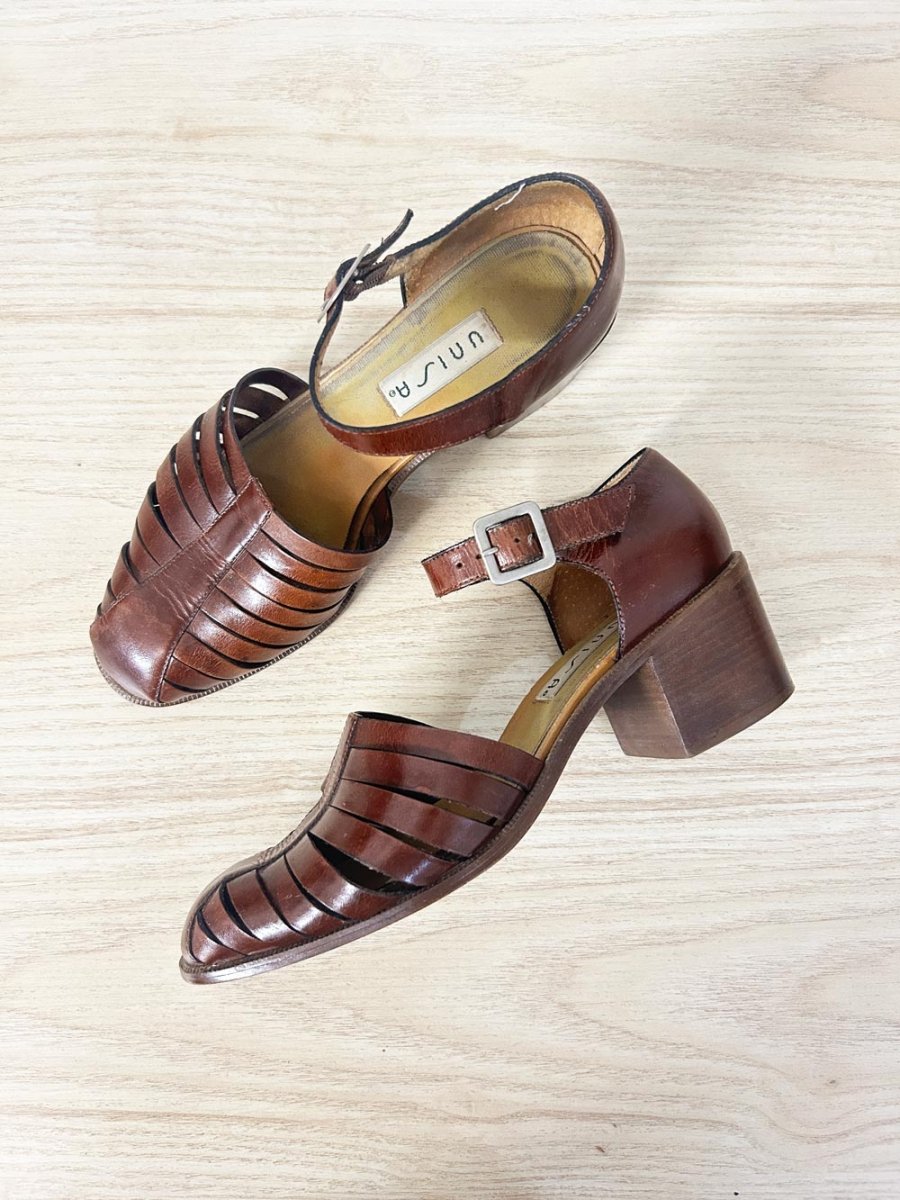 vintage unisa leather ankle strap heels - good market thrift store