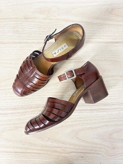 vintage unisa leather ankle strap heels - good market thrift store