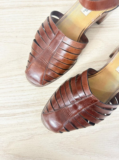 vintage unisa leather ankle strap heels - good market thrift store