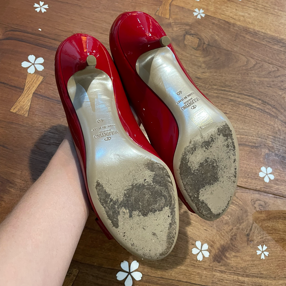 valentino red peep toe patent leather bow pumps size 40