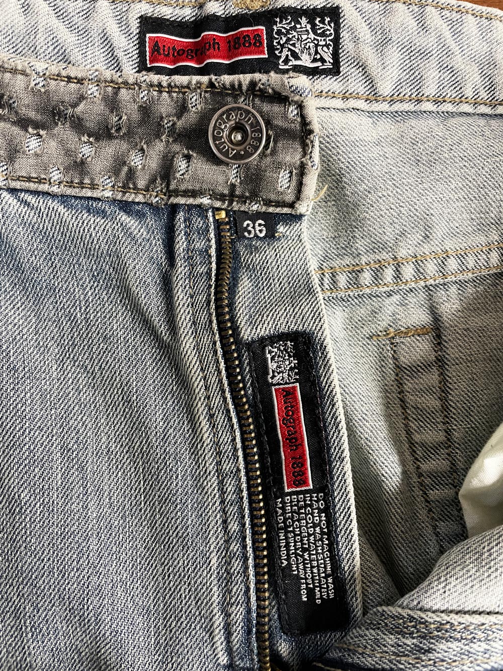 y2k autograph 1888 embroidered long denim shorts | jorts