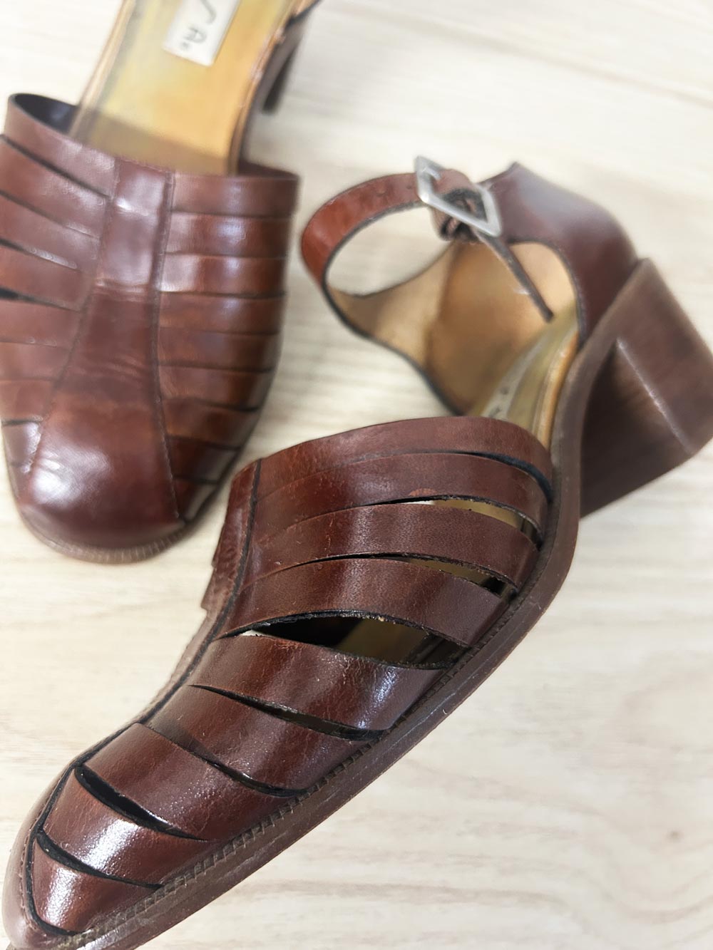 vintage unisa leather ankle strap heels - good market thrift store