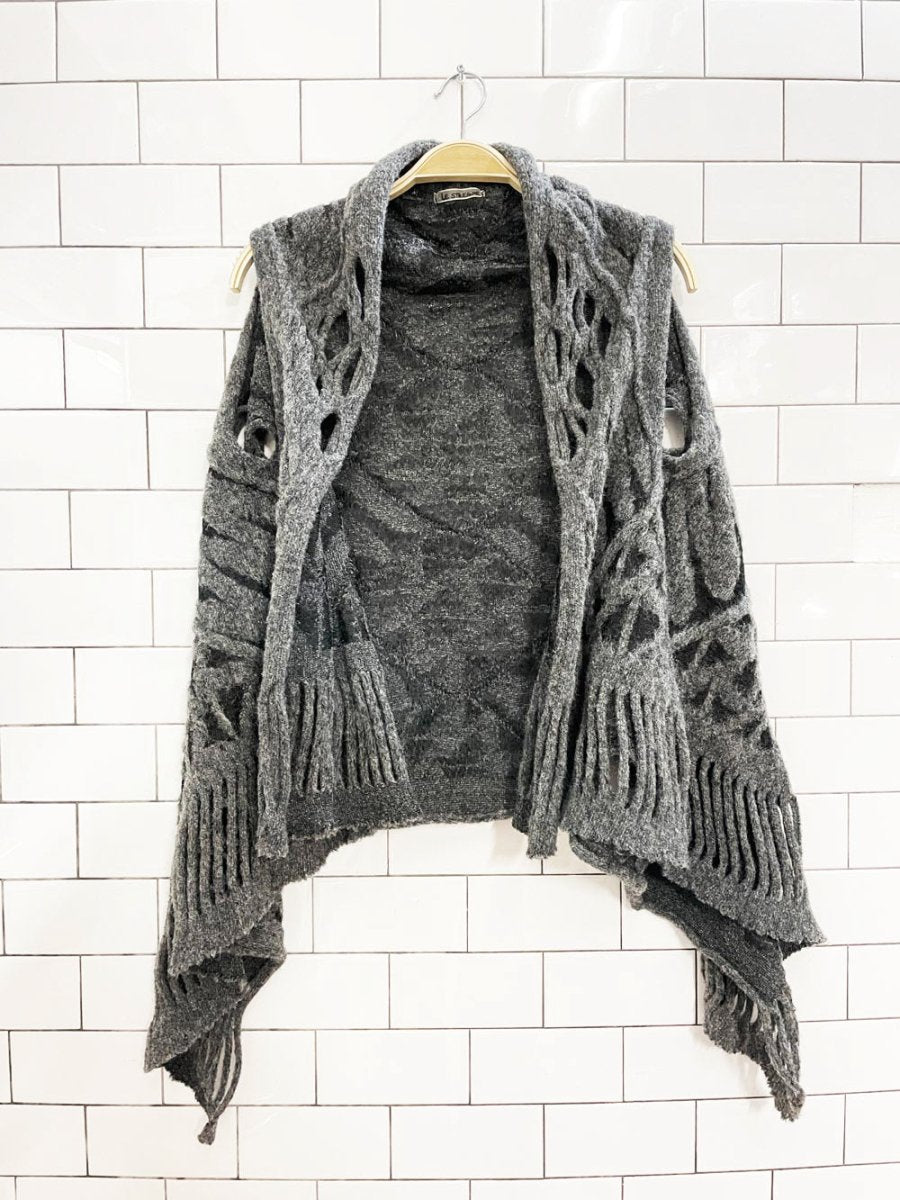 le streghe wool - blend art loose knit waterfall open vest - good market thrift store