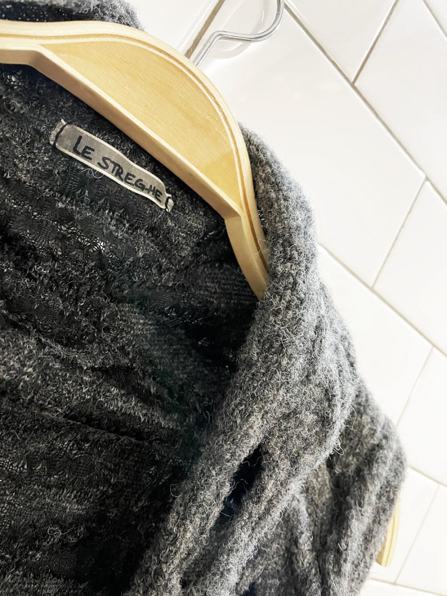 le streghe wool - blend art loose knit waterfall open vest - good market thrift store