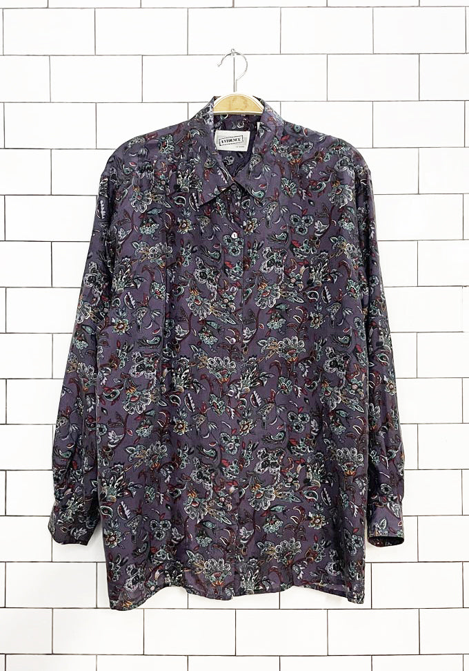 vintage 90s evidence 100% silk paisley full button shirt