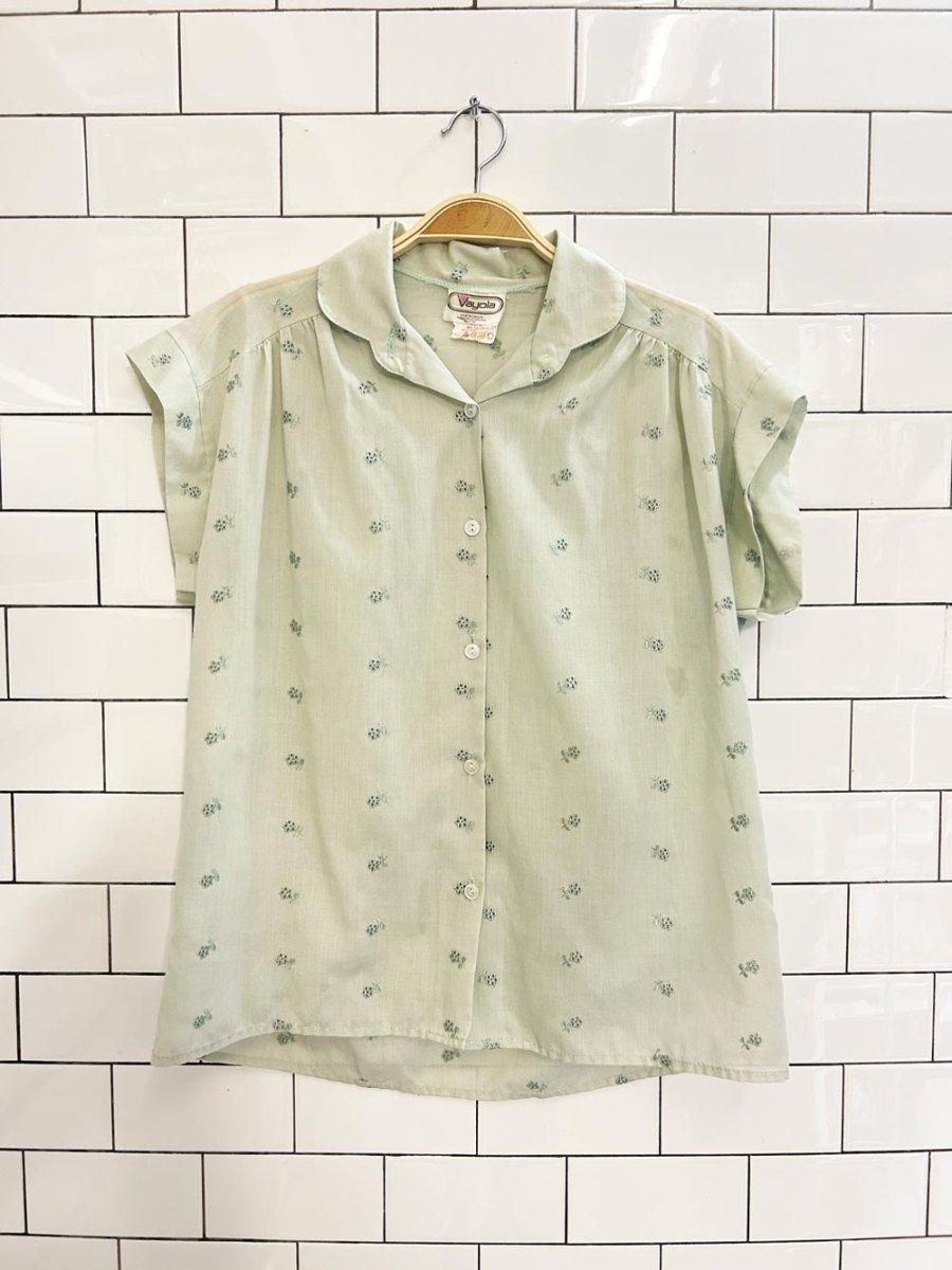 vintage 70s vayola floral eyelet sleeveless shirt - good market thrift store
