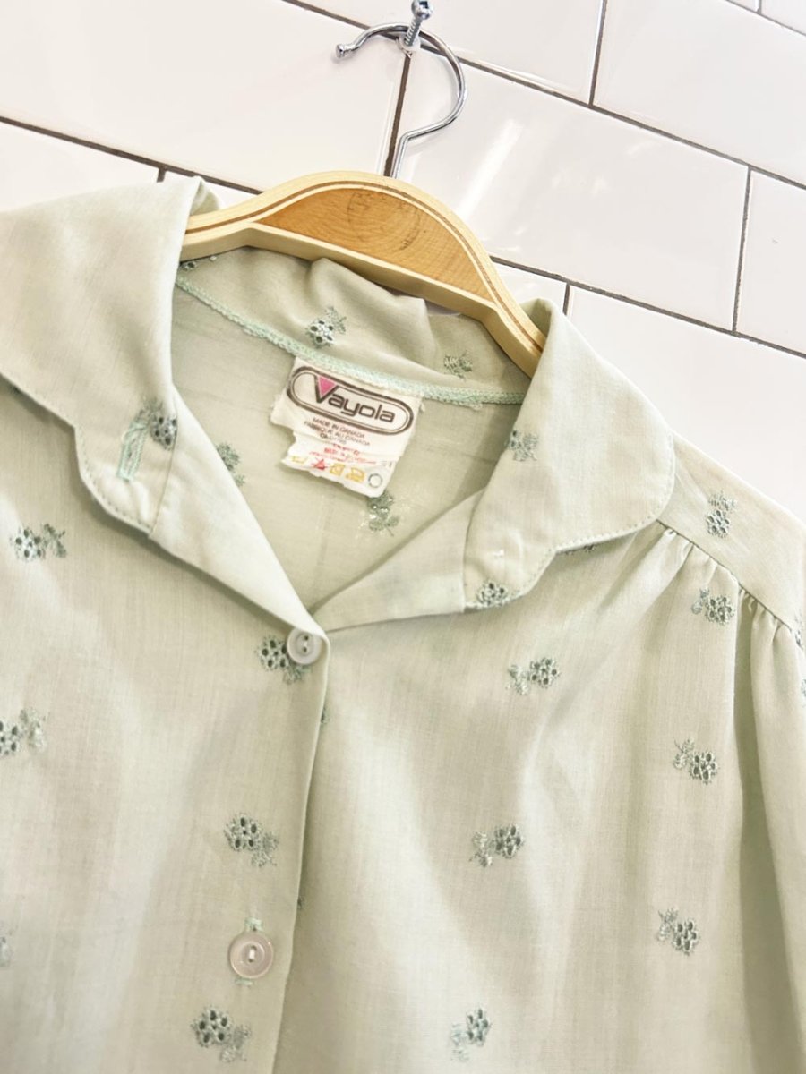 vintage 70s vayola floral eyelet sleeveless shirt - good market thrift store