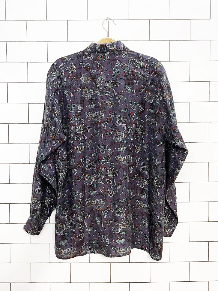 vintage 90s evidence 100% silk paisley full button shirt