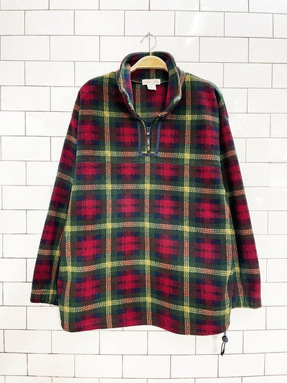 vintage 90s cherokee 1/4 zip plaid fleece pullover - good market thrift store