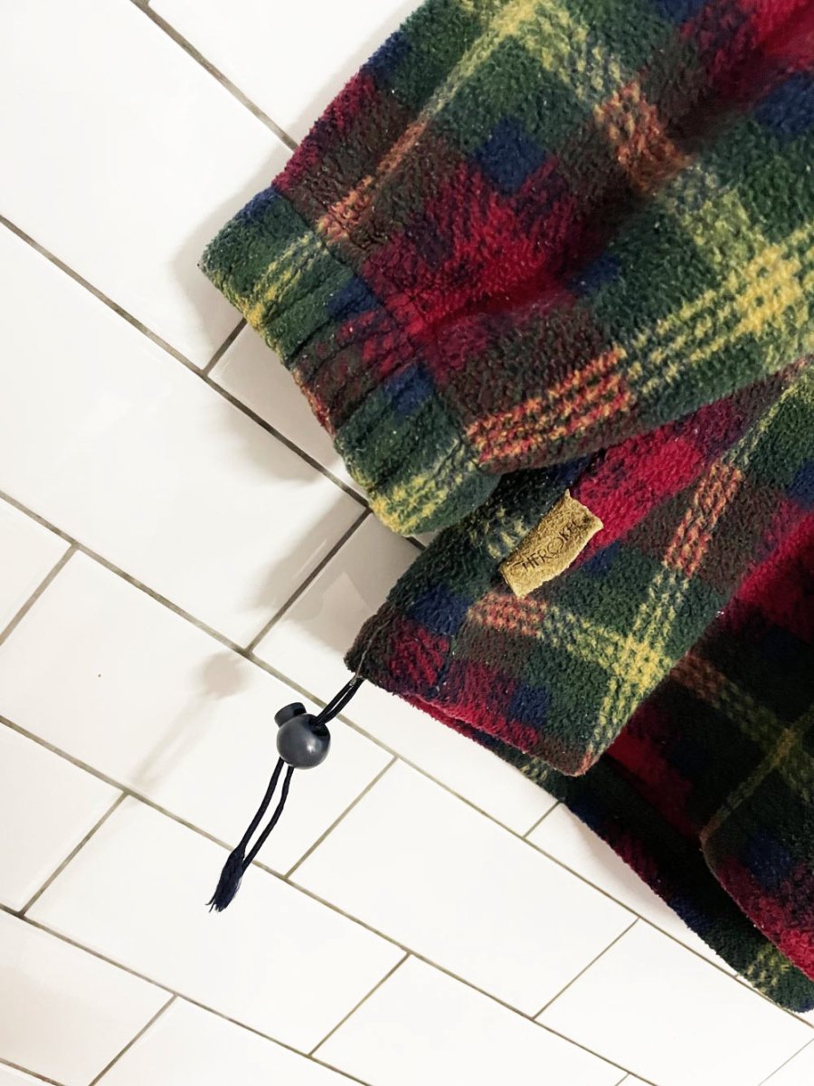 vintage 90s cherokee 1/4 zip plaid fleece pullover - good market thrift store