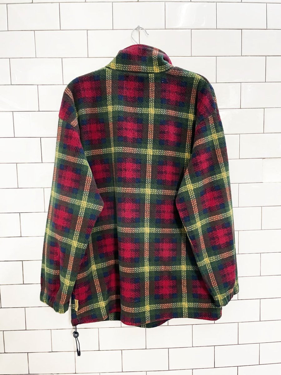 vintage 90s cherokee 1/4 zip plaid fleece pullover - good market thrift store