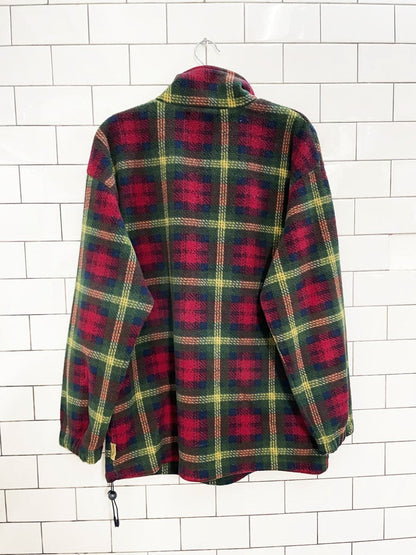 vintage 90s cherokee 1/4 zip plaid fleece pullover - good market thrift store