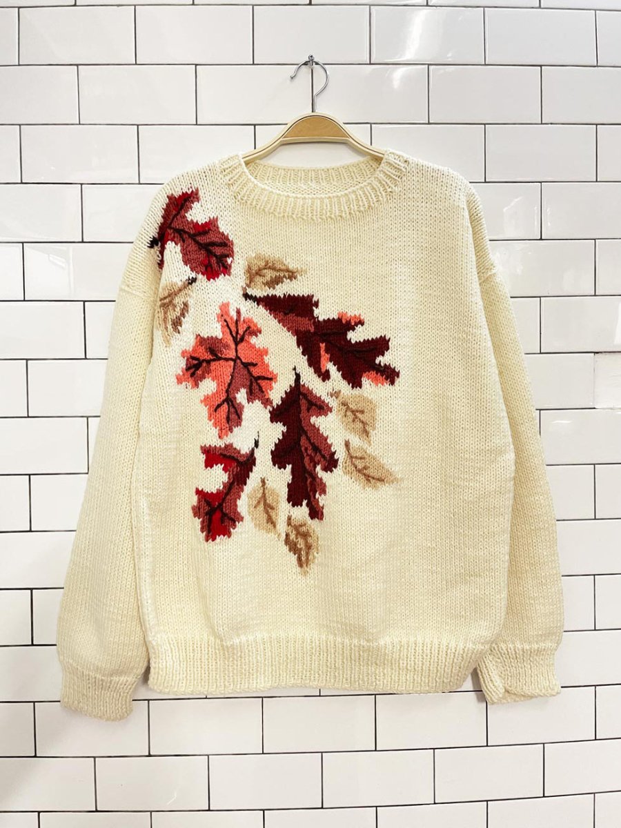 vintage hand - knit fall leaves knit sweater - good market thrift store