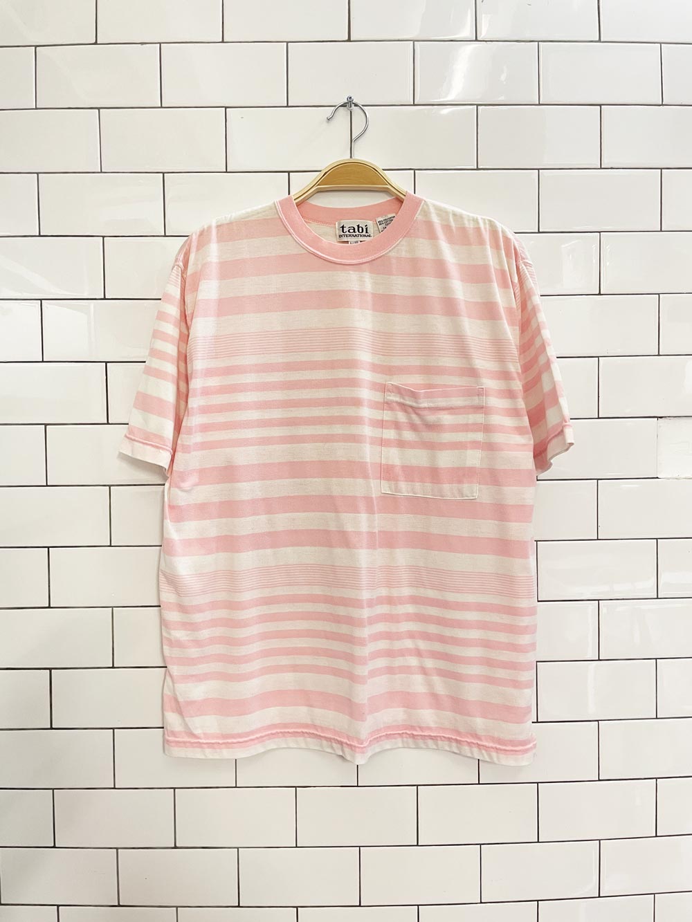 vintage 80s tabi pink stripe pocket tee - good market thrift store