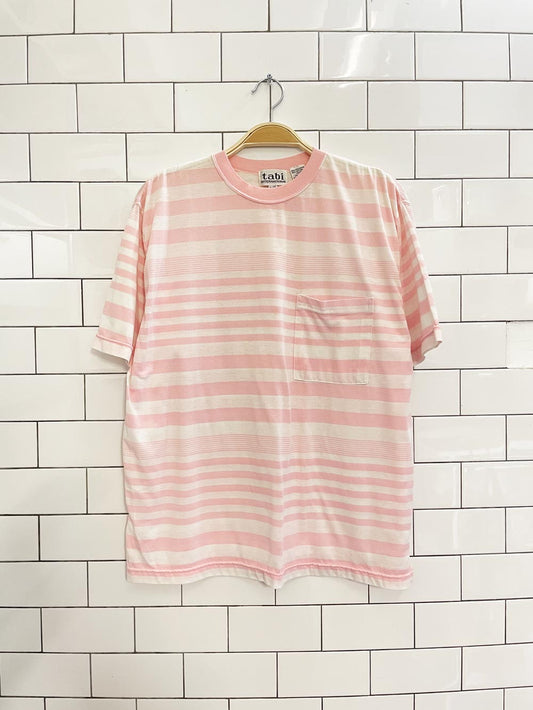 vintage 80s tabi pink stripe pocket tee - good market thrift store
