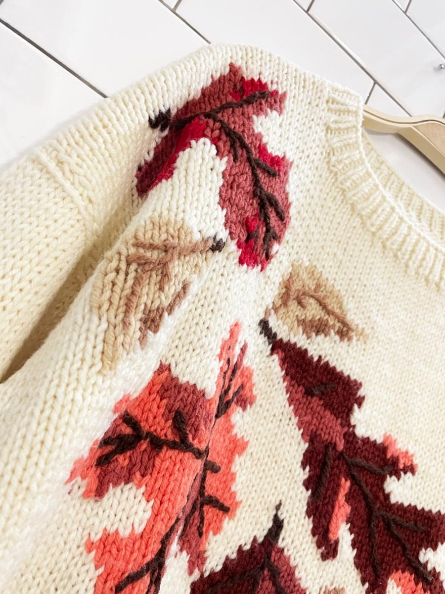 vintage hand - knit fall leaves knit sweater - good market thrift store