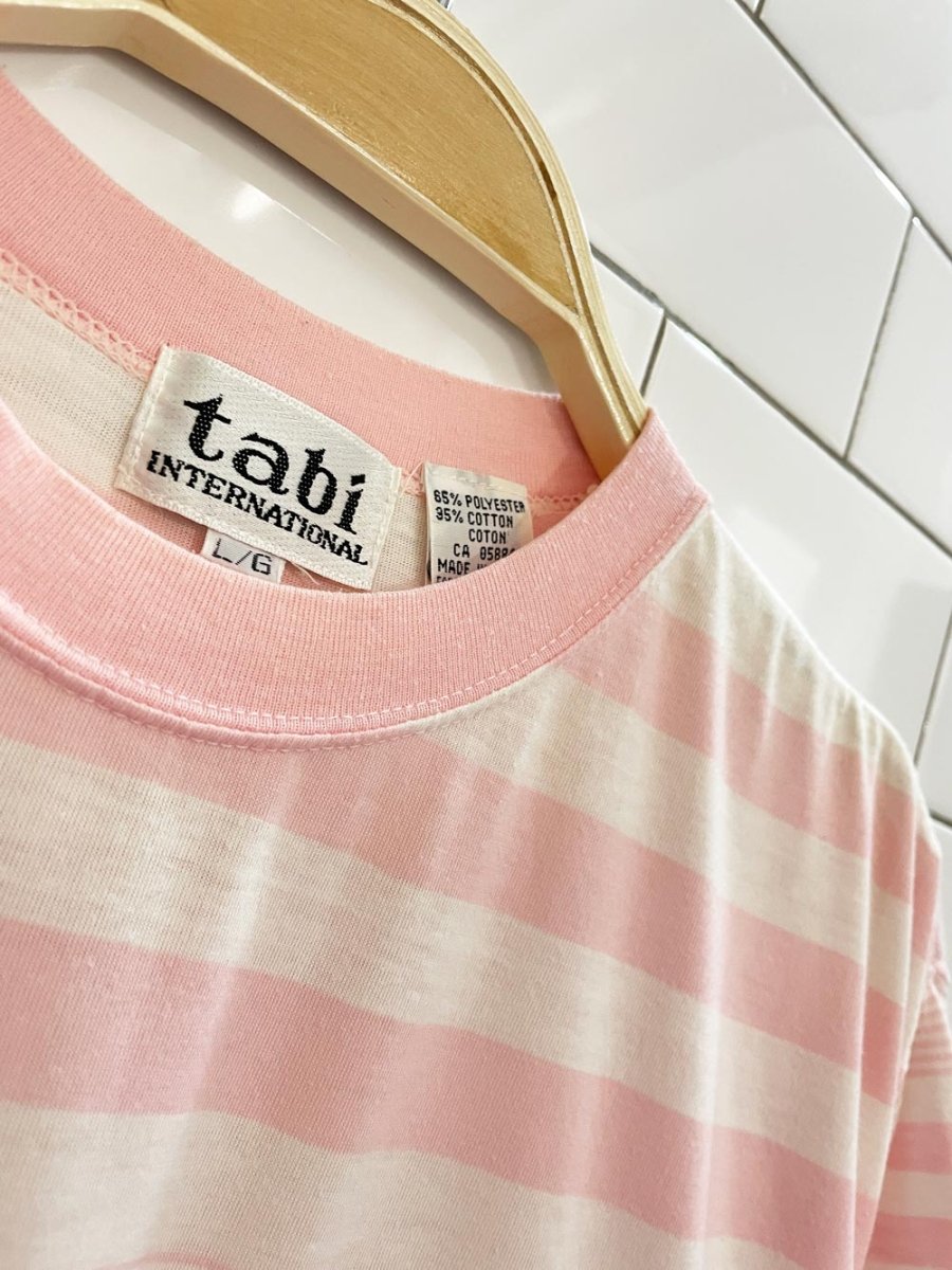 vintage 80s tabi pink stripe pocket tee - good market thrift store