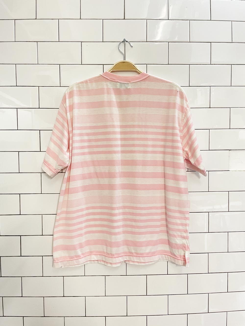 vintage 80s tabi pink stripe pocket tee - good market thrift store